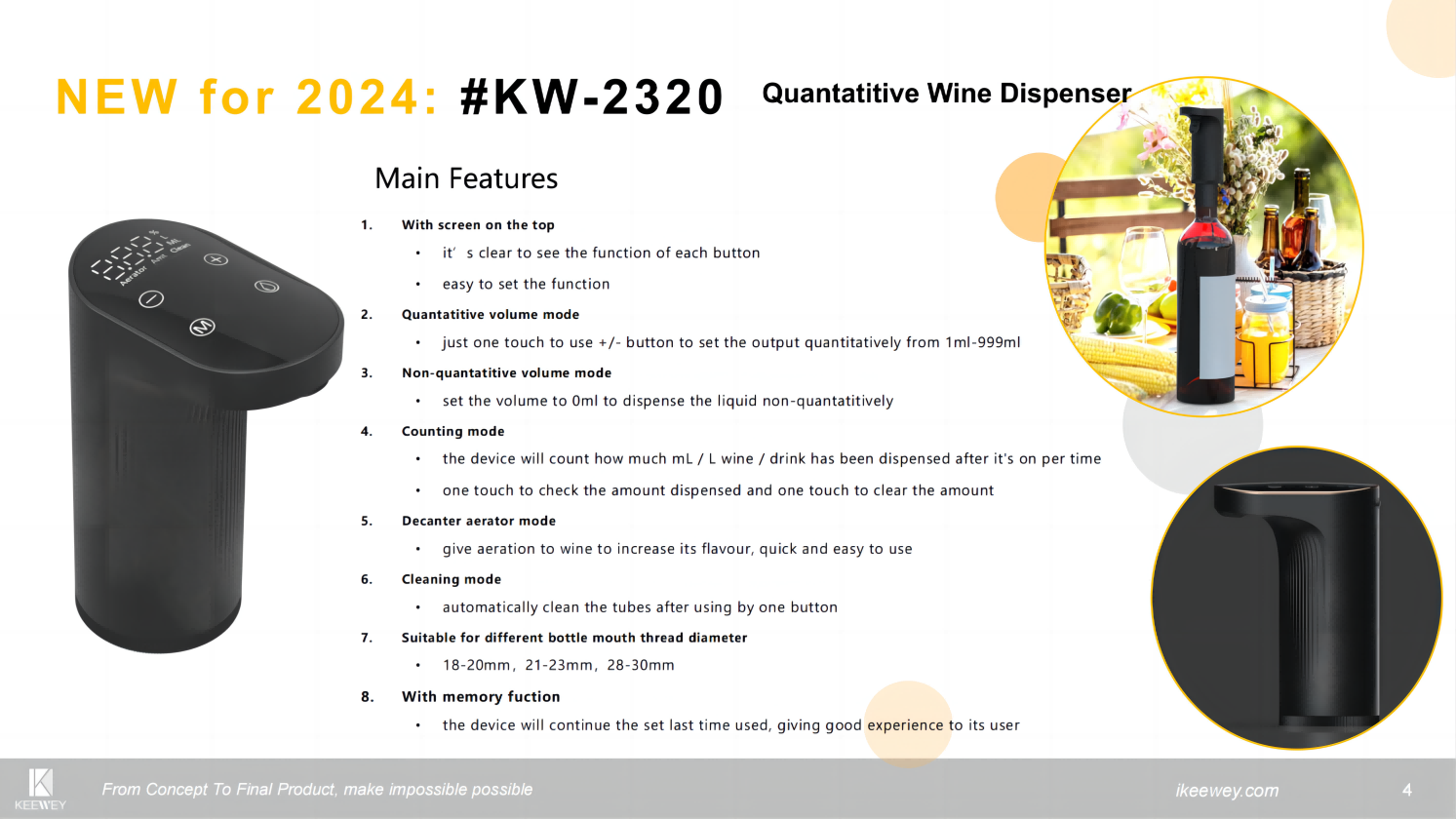 Pouré Smart Dispenser main features - showing precision pouring, touch controls, and premium design